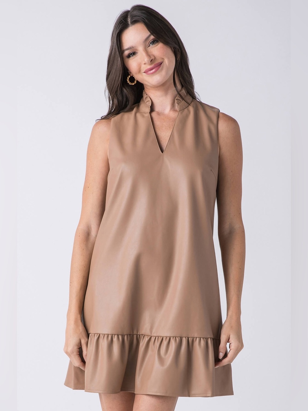 THML Sleeveless Faux Leather Splitneck Dress Size L